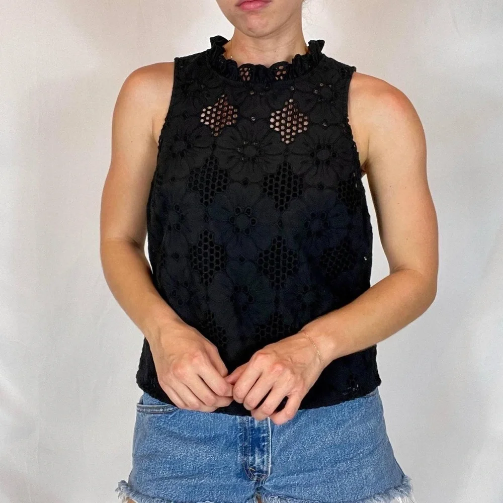 J. Crew Fleur Top in Eyelet Black NWT Size Small Item BR583 Summer 2023